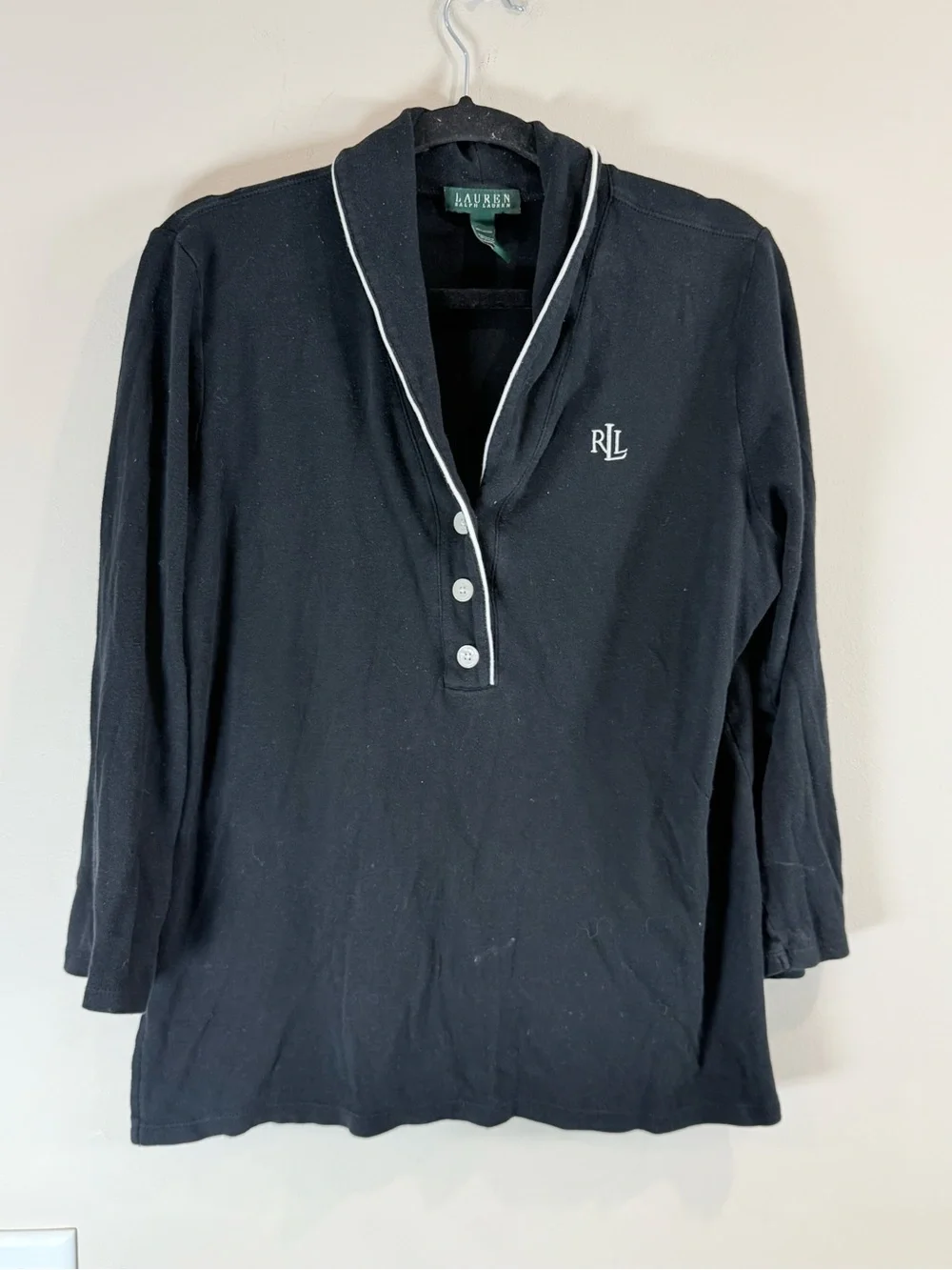 🔥Ralph Lauren Black Polo SleepwearTunic with White Trim Size M UC🔥